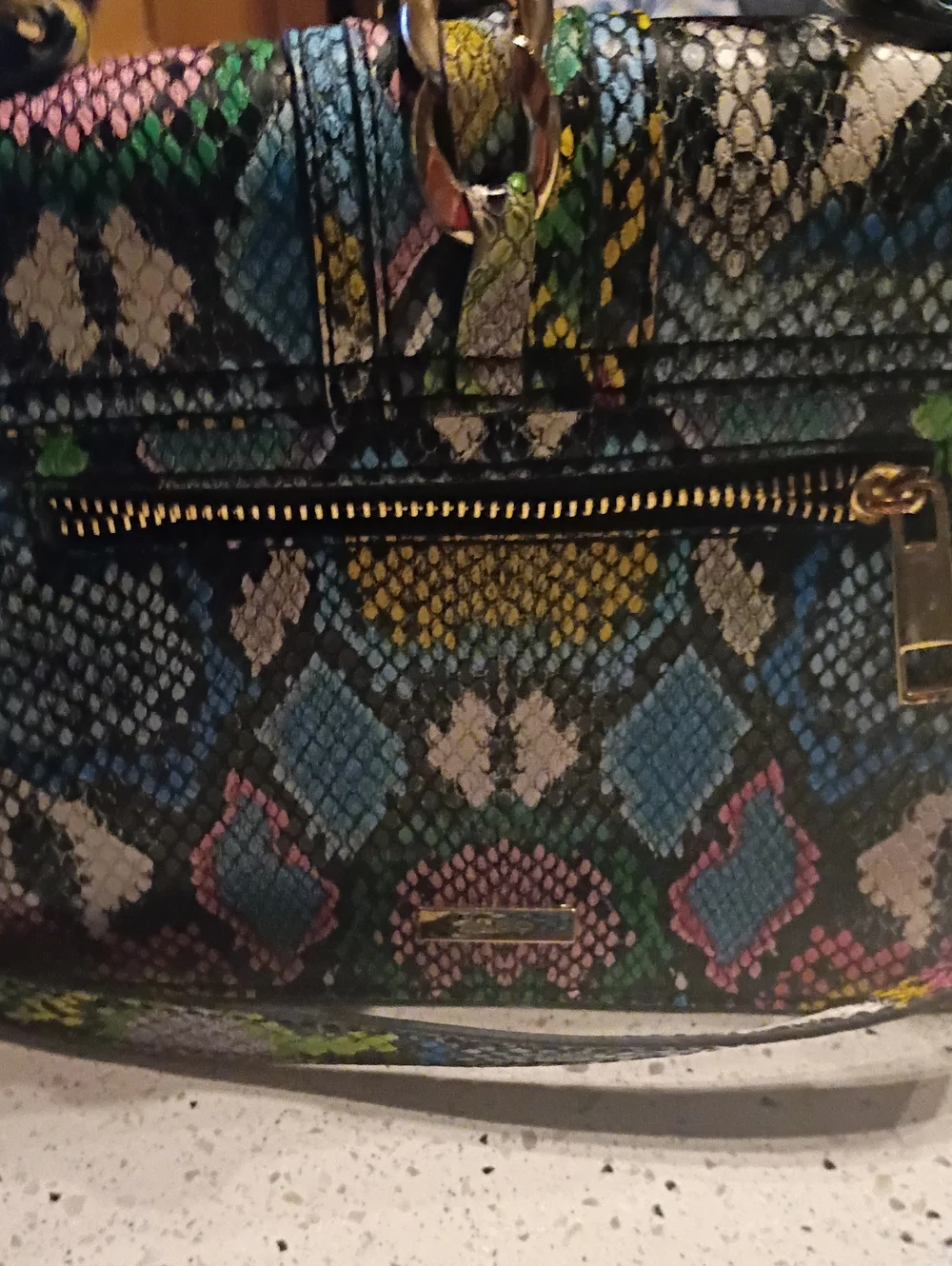 ALDO Multicolor Snake-Print Satchel with Yellow Tassel Charm